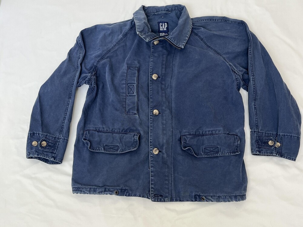 Vintage GAP Canvas Chore Jacket L Blue Hong Kong Workwear Utility Coat 80s 90s